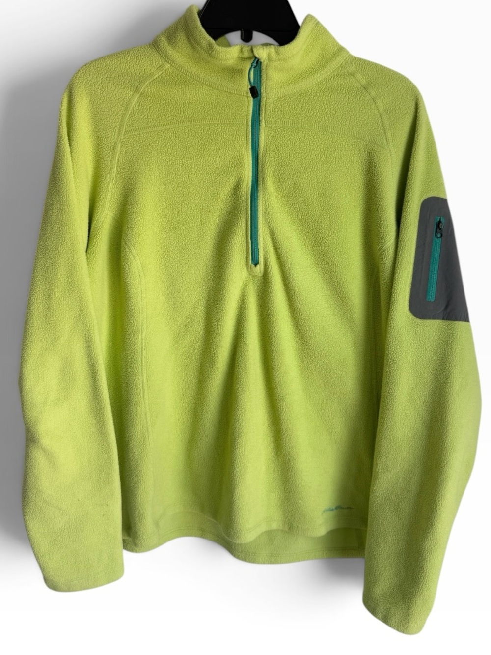 Eddie Bauer 2X Polartec Lime Green Fleece Jacket with Sleeve Patch and Zipper